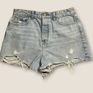 Zara Light Blue Distressed Denim Jean Shorts